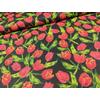 mintás pamutvászon /piros tulipánok (legnagyobb virág feje 3.7cm×3.5cm) /fekete