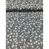 mintás pamutvászon /menta virágok szárral (virág 2cm×1cm) /sötétszürke