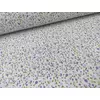 kevertszálas mintás vászon /lila virágok szárral (8 szirmú mályva virág 1.3cm×1cm) /fehér