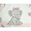 mintás pamutvászon /bordűrös /elefánt bébik madarakkal (elefánt virággal 31cm×34cm) /rózsaszín
