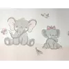 mintás pamutvászon /bordűrös /elefánt bébik madarakkal (elefánt virággal 31cm×34cm) /rózsaszín