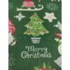 mintás LONETA vastag vászon /karácsonyi szimbólumok ("Boldog karácsonyt" felirat 8.1cm×3.1cm) /sötétzöld