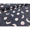elasztikus mintás pamut jersey /mesebeli égbolt (pink masnis telihold átmérője 4.2cm) /sötétkék