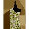 mintás elasztikus hideg jersey /kiwizöld-drapp hibiszkuszok (nagy kiwizöld virág (10,4cm×9cm) /fehér