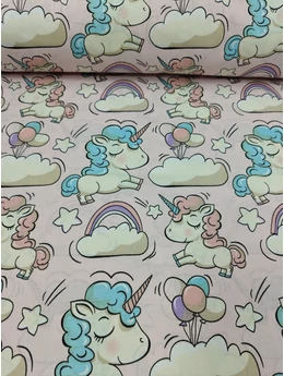 mintás pamutvászon /unikornis /rózsaszín