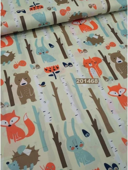 mintás pamutvászon /erdei állatok (maci 11cmx5cm) /drapp
