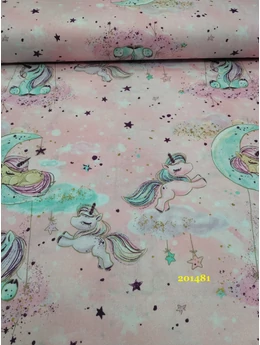 mintás pamutvászon /felhőn alvó unikornis (12cm*12cm)(Félméter)