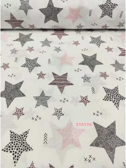 mintás pamutvászon /pöttyös, csíkos kis-nagy csillag (csíkos 6,5cm*7cm)/ rózsaszín