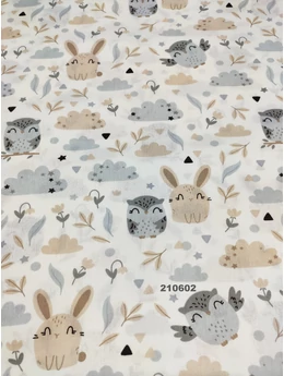 mintás pamutvászon /bagoly-nyuszi (nyuszi 5,7cm*6,8cm) /drapp