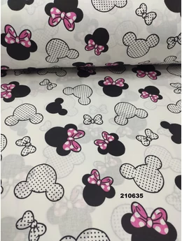 mintás pamutvászon /masnis Minnie fejek 8cm*8cm /pink(FÉLMÉTER)