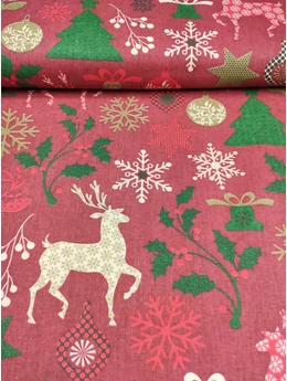 mintás pamutvászon /karácsonyi mintás díszek (zöld mintás fenyőfa 9.4cm×10.8cm) /sötét piros-zöld