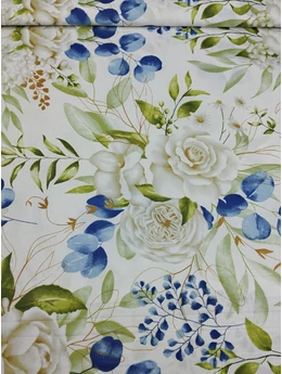 mintás pamutvászon /mesés csokrok (fehér rózsa 16,5cm×16,5cm) /fehér