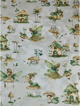 mintás pamutvászon /tündér csodaországban (tündér lámpással 15,5cm×15,5cm) /fehér-drapp