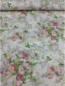 mintás pamutvászon /mályva-szürke csokrok (nagy csokor 35cm×32cm) /szürke /220cm széles