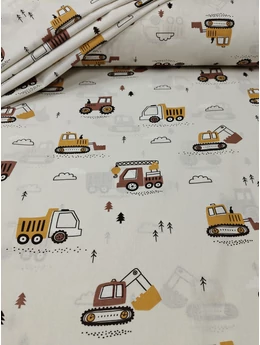 mintás pamutvászon /traktorok és munkagépek (traktor 6,6cm×5,3cm) /világos beige