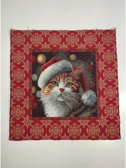 párna panel /cica Mikulás sapkában arany (belső keret 29cm*29cm) /piros