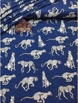 elasztikus mintás pamut jersey /ocelot (ülő 8cm×4.7cm) /farmerkék-fekete melange