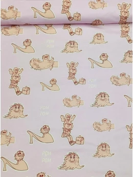 elasztikus mintás pamut jersey DIGITAL print /Picur kalandjai (legnagyobb cipő 6.3cm×4cm) /mályva