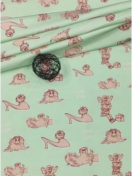 elasztikus mintás pamut jersey DIGITAL print /Picur kalandjai (legnagyobb cipő 6.3cm×4cm) /menta