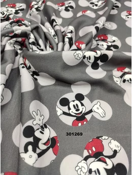 elasztikus mintás futter DIGITAL PRINT /Mickey a Mickeyben (minta 4.9cmx5cm) /szürke