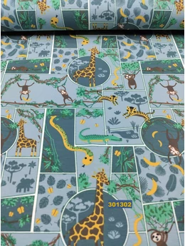 elasztikus mintás pamut jersey /safari (krokodil5,5 cm*2cm) /világoskék(FÉLMÉTER)