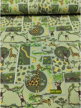 elasztikus mintás pamut jersey /safari (krokodil5,5 cm*2cm) /világoszöld(FÉLMÉTER)