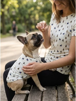 mintás 100% pamut jersey /divatos kutyusok (gördeszkás bulldog 1,7cm×2,1cm) /kék tűpöttyös