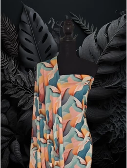 mintás elasztikus jersey DIGITAL PRINT/micropolyester /pasztell formák /petrol-rózsaszín