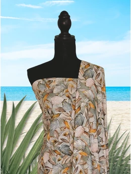 mintás elasztikus jersey DIGITAL PRINT/polyester /festett trópusi levelek (legnagyobb levél 7,5cm×4,5cm) /jéghegyzöld