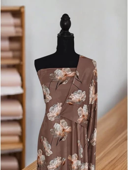 elasztikus mintás kimo jersey DIGITAL PRINT /fátyolos virágok (virág hosszú szárral 25,5cm×9,5cm) /taupe