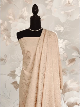 elasztikus jacquard szövet /elegáns virágok /drapp II.osztály