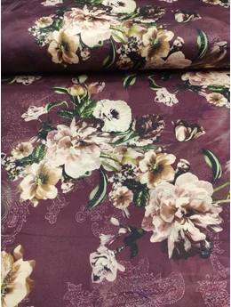 lurex szállal szőtt jacquard szövet /nagy virágok levelekkel (legnagyobb virág feje 12cm×12cm) /burgundi