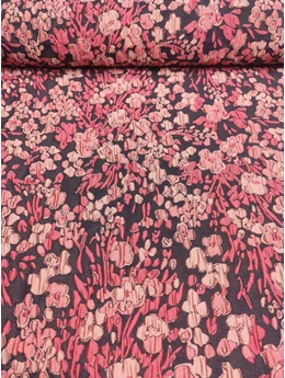 gyűrt jacquard szövet /rózsaszín virágos (legnagyobb virág feje 4cm×3.8cm) /fekete