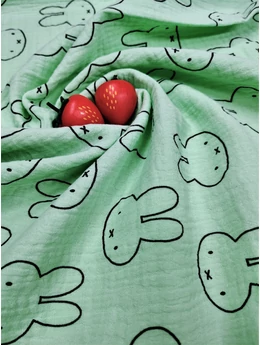 mintás pamut dupla géz /Miffy nyuszi 4,2cm*5,2cm /pisztácia zöld