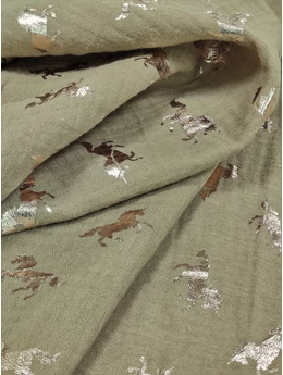 mintás pamut dupla géz /foil /lovak /khaki