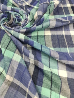 mintás pamut dupla géz /kockás (menta sáv 2,7cm) /menta-kék