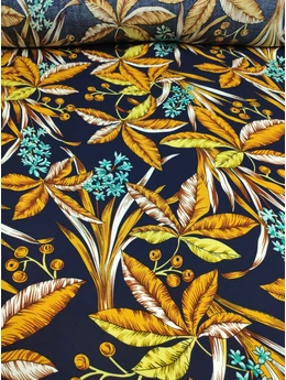 mintás flokon /türkiz virág levelekkel (legnagyobb levél 19cm×19cm) /sötétkék