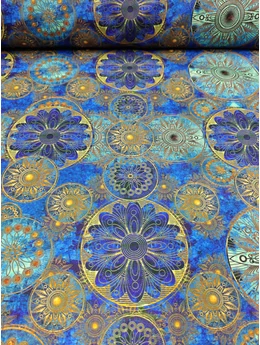 vízlepergetős mintás anyag /gyönyörű mandalák (királykék-arany mandala 10,8cm×10,8cm) /türkiz-királykék