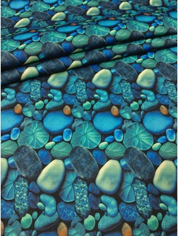 vízlepergetős mintás vastag vászon DIGITAL PRINT /canvas /türkiz kavicsok (nagy kék kavics 4,5cm×4cm) /fekete