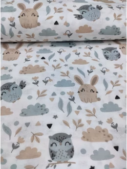 mintás flanell /bagoly-nyuszi (nyuszi 6cm*6.7cm) /fehér-drapp