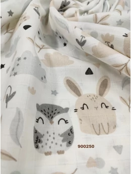 pelenka-pamut muszlin /bagoly-nyuszi (nyuszi 5,7cm*6,8cm) /drapp