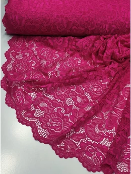 elasztikus bordűrős csipke /nagy virágok levelekkel (virág feje 11cm×8.5cm) /fuxia