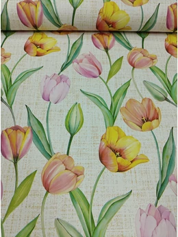 viaszos vászon /extra /tulipánok (rózsaszín tulipán fej (5,7cm×7,2cm) /fehér-drapp