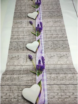 mintás HEKTOR vízhatlan anyag /80cm széles /levendula az asztalon (fehér szív 12.2x11.5)