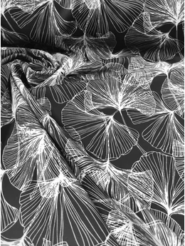 mintás barbie anyag DIGITAL PRINT /ginko biloba (ginko levél 14,7cm×9cm) /fekete