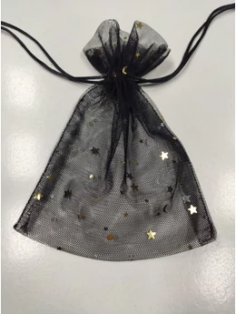 ajándék zsákocska (13cm×18cm) /tüll /fekete csillagos