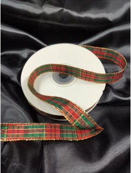 lurex szálas díszitő szalag /15mm /kockás /piros-zöld