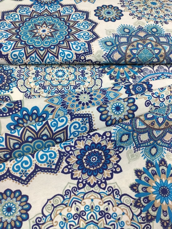 mintás LONETA vastag vászon /tengerkék mandalák (mandala drapp pöttyös szegéllyel 23.8cm×23.8cm) /fehér