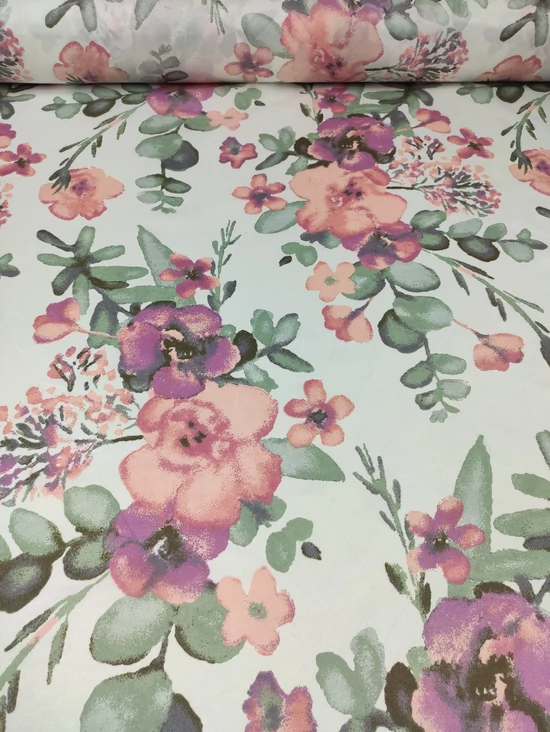 mintás microfiber /festett virágcsokrok /fehér