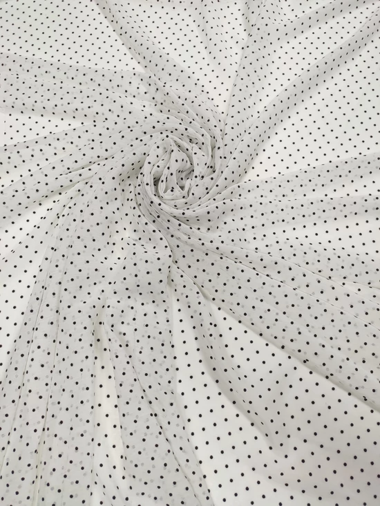 mintás muszlin /fekete pöttyös (3mm) /törtfehér